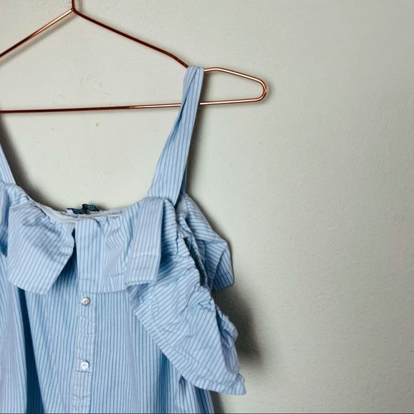 EUC Zara Blue Striped Cold Shoulder Top Small - Picture 3 of 5